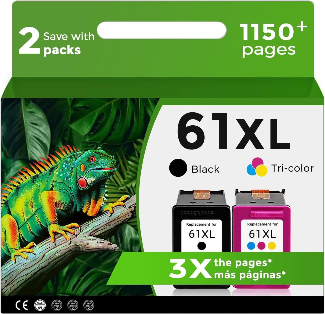Detalle de Relcolor Ink 61 XL Remanufactured Cartridge Combo, Black and Tri-Color