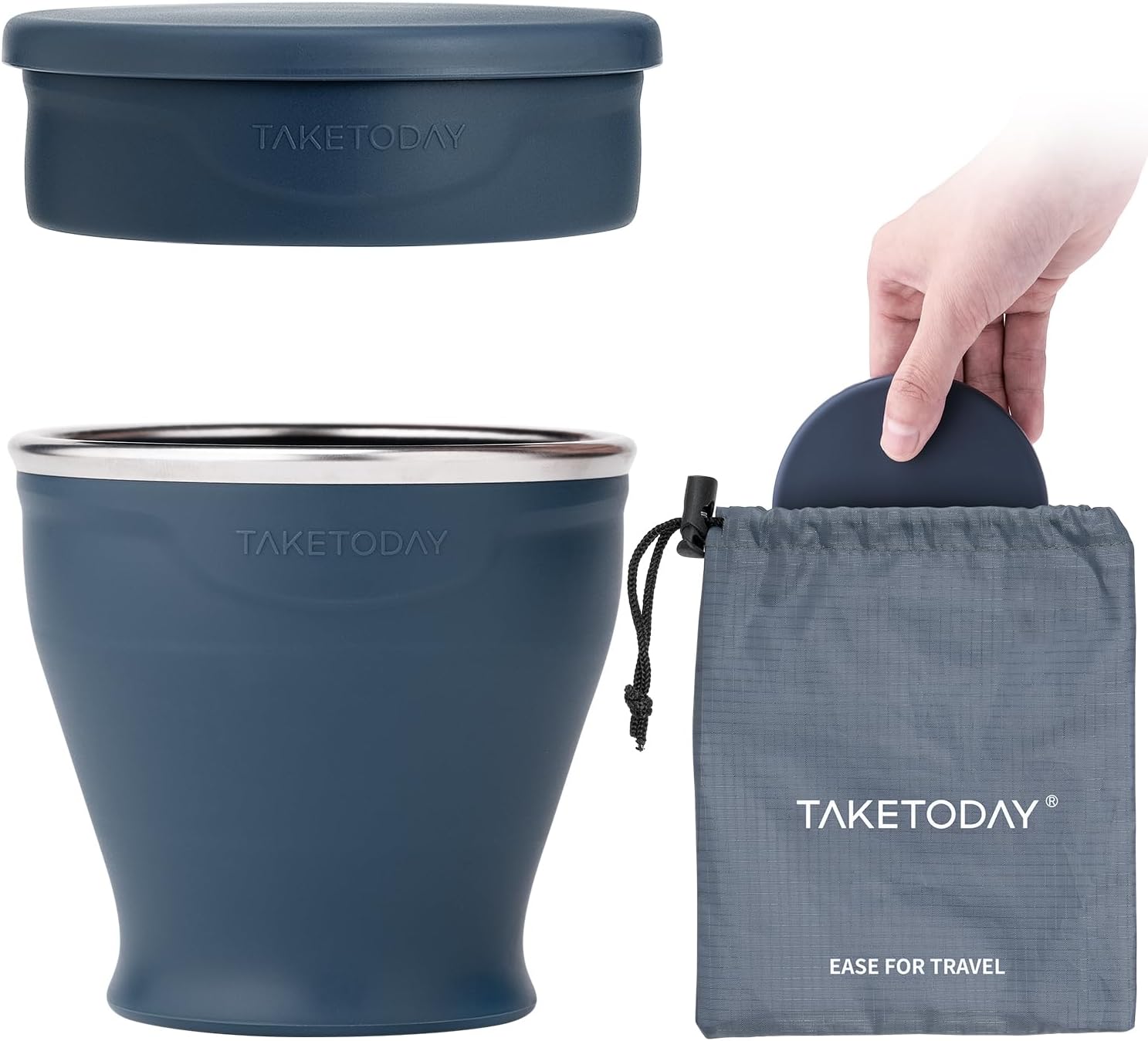 Detalle de TakeToday Zusammenklappbarer Reisebecher 240 ml – Silikon-Faltbecher für Camping, Outdoor und Reisen