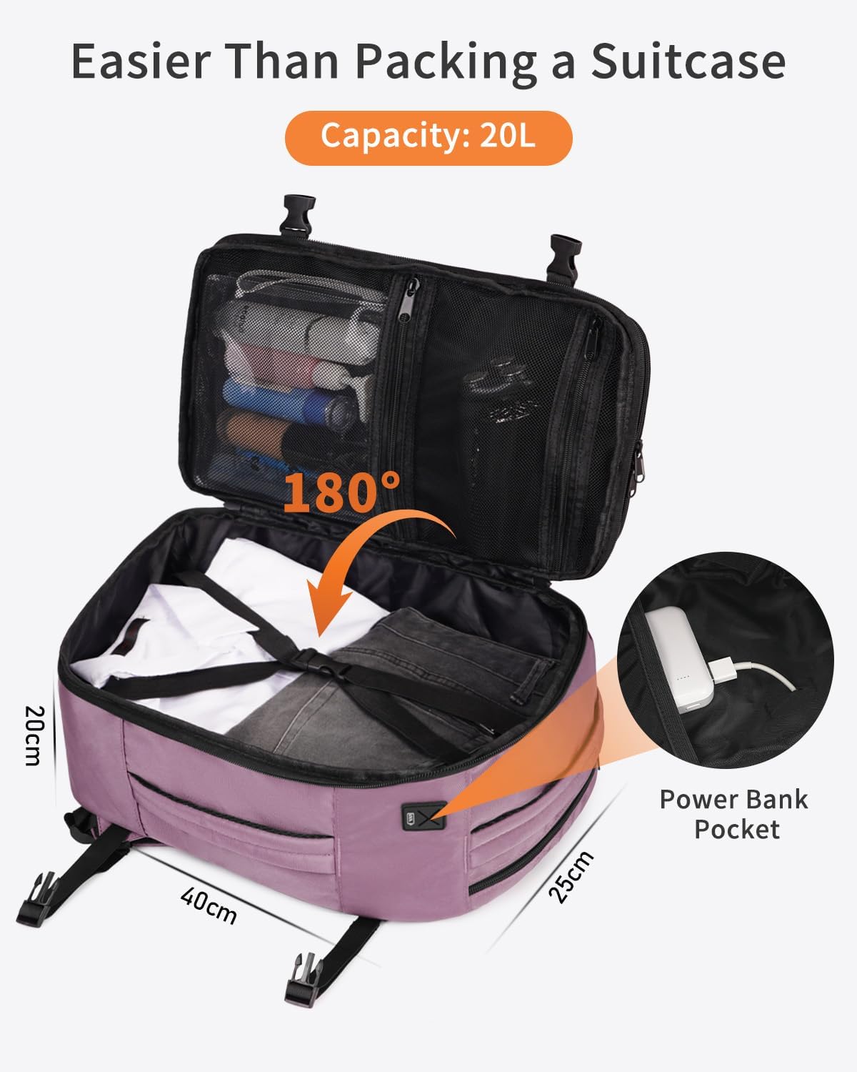 Thumbnail 4 de ECOHUB Ryanair Cabin Bag 40x20x25 Underseat Travel Backpack 20L with USB Port