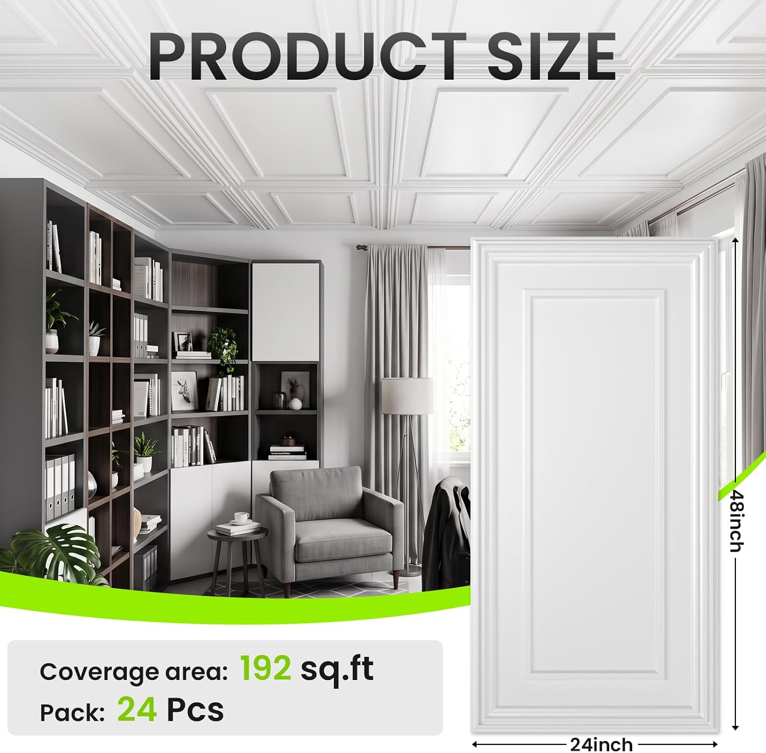 Detalle 2 de LooYee 2 x 4 FT PVC Drop Ceiling Tiles, White Waterproof 24-Pack