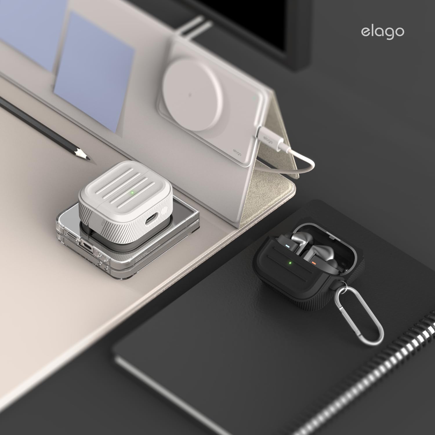 Thumbnail 5 de elago Coque Armor en silicone pour Samsung Galaxy Buds 3 / 3 Pro / 3 FE, avec mousqueton (noir)