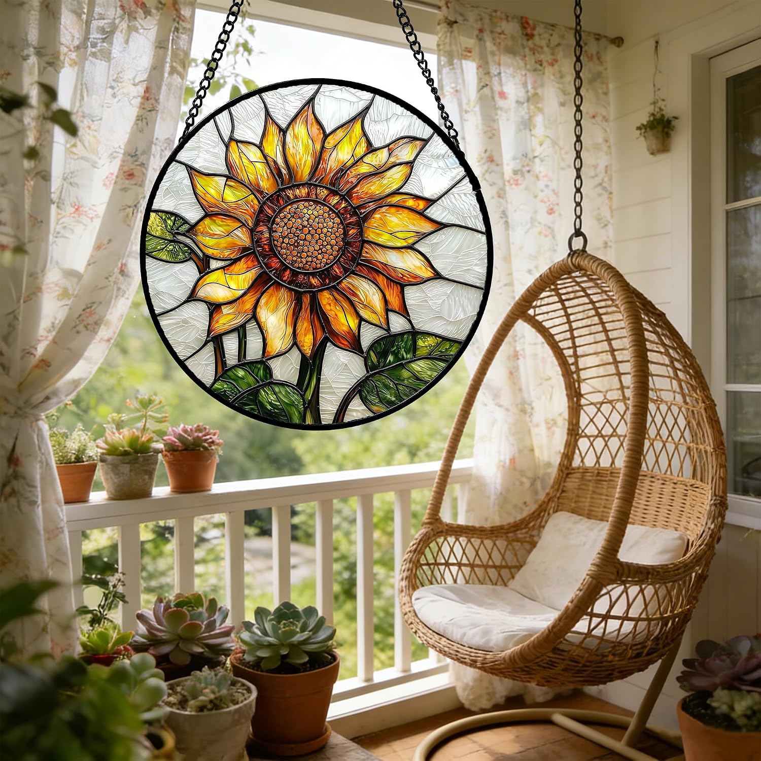Detalle de DASTOLL 9.8-Inch Sunflower Stained Glass Window Suncatcher