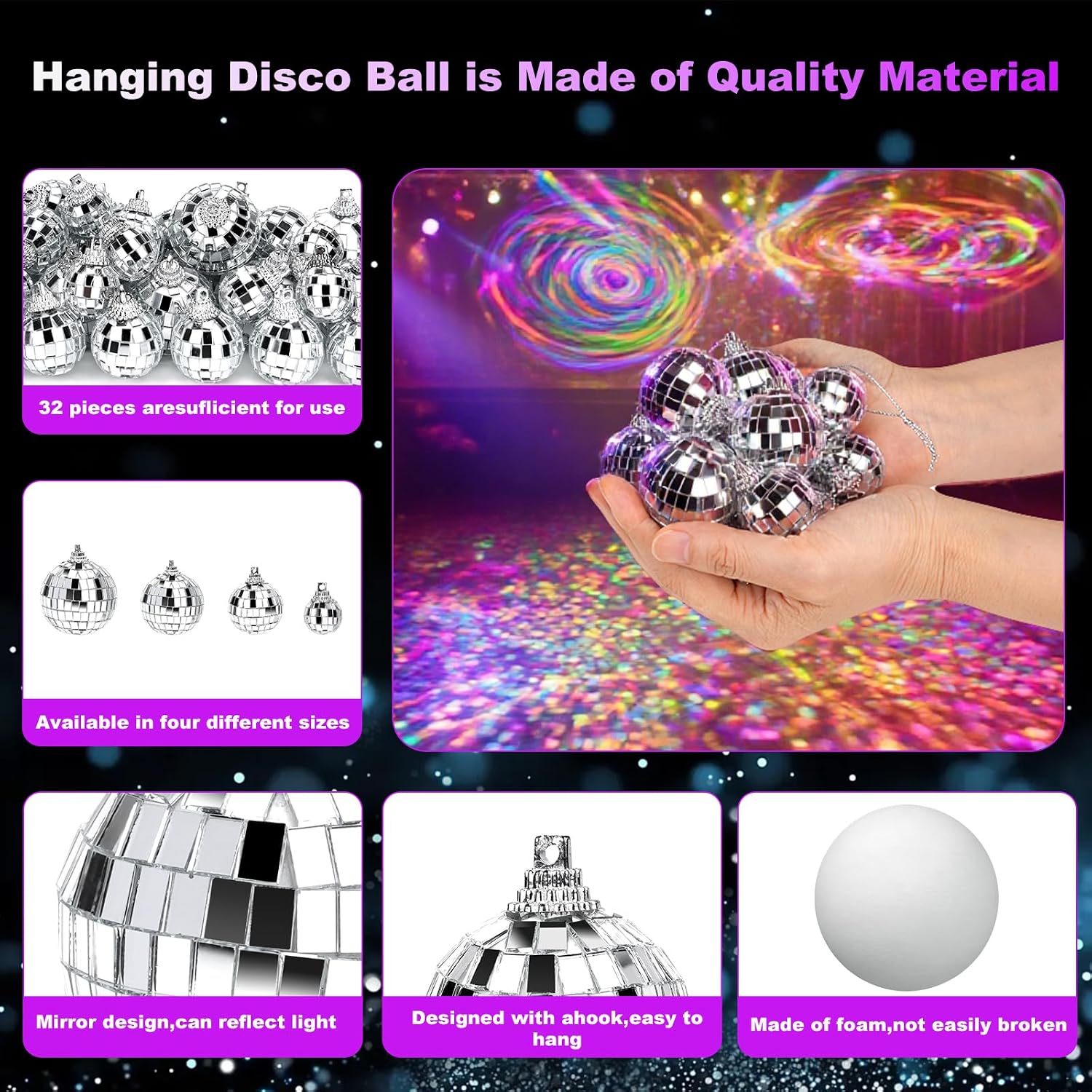 Detalle de Mobumeia 32 Teile Mini Discokugel Set – Deko Kugeln 2–5 cm