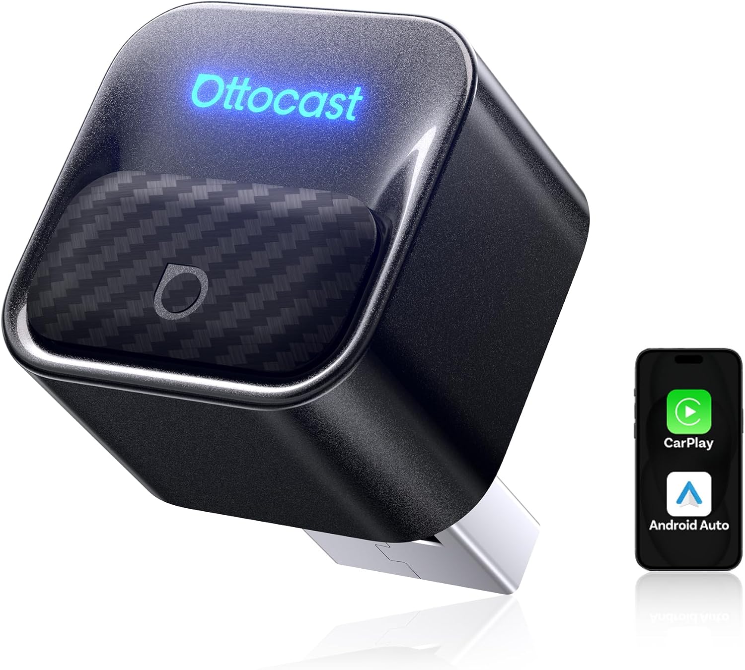 Detalle de OTTOCAST Mini Core 2-in-1 Wireless CarPlay & Android Auto Adapter Mini Cube