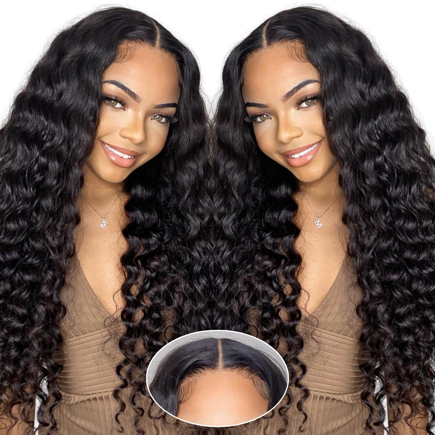 Detalle 2 de NKTU Deep Wave Lace Front Wig 180 Density