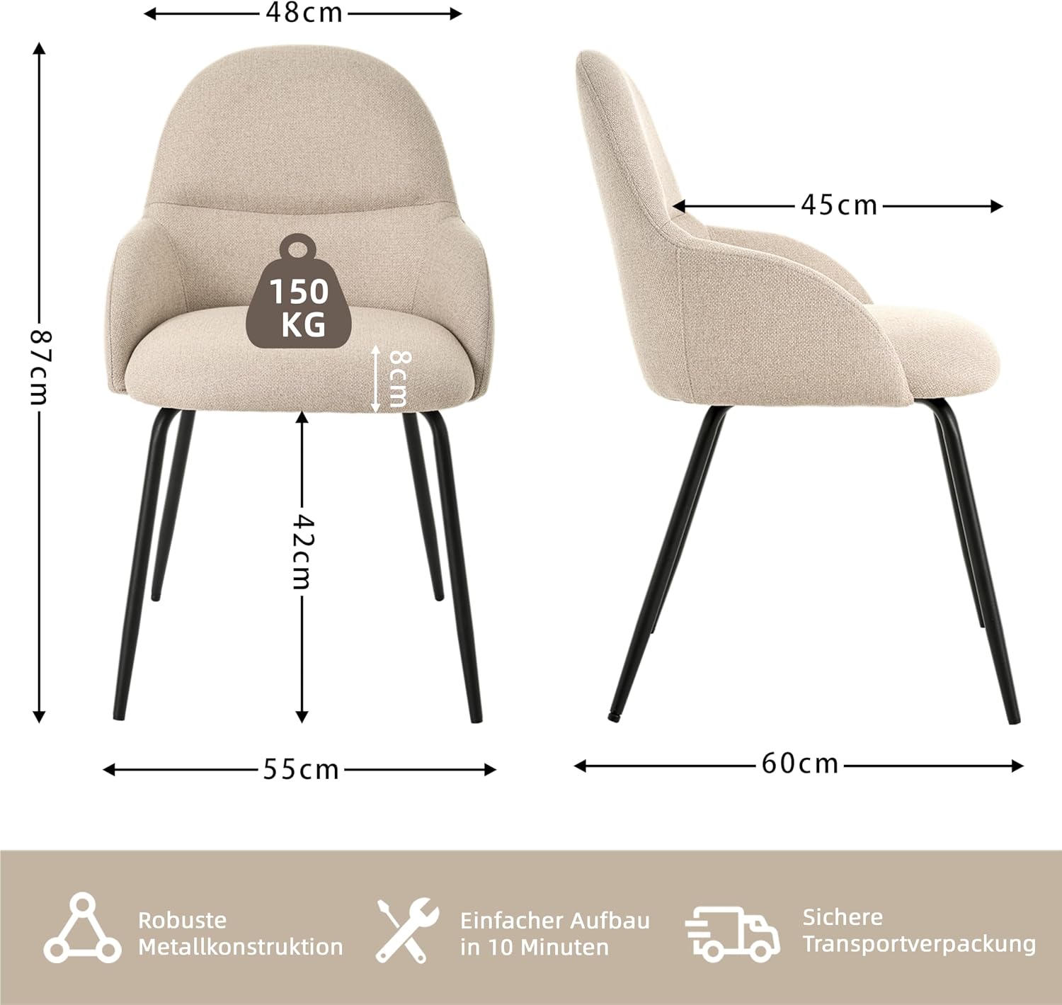 Detalle de Set 4 sedie con schienale ergonomico 150 kg