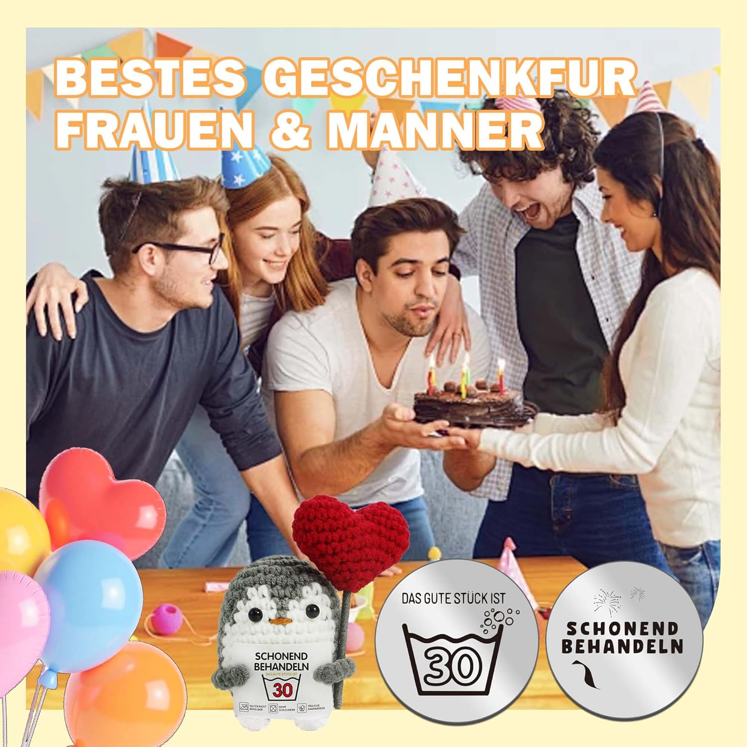 Thumbnail 6 de ZIENZENGYA 30 Geburtstagsgeschenk – gestrickter Pinguin mit Grußkarte und Edelstahl-Anhänger