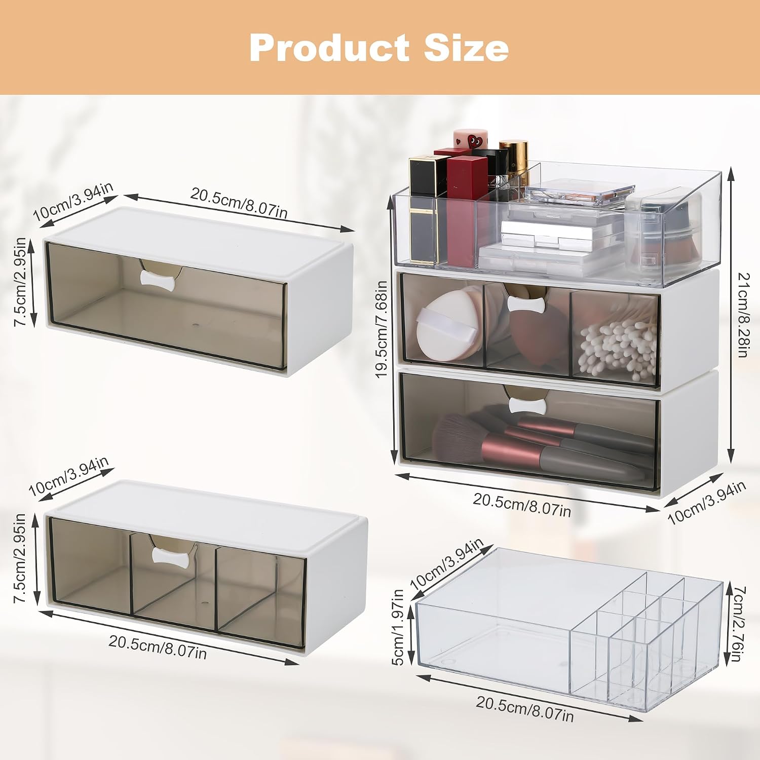 Thumbnail 1 de TranRantic Acryl Badezimmer-Organizer 3er Set + Make-up Fach