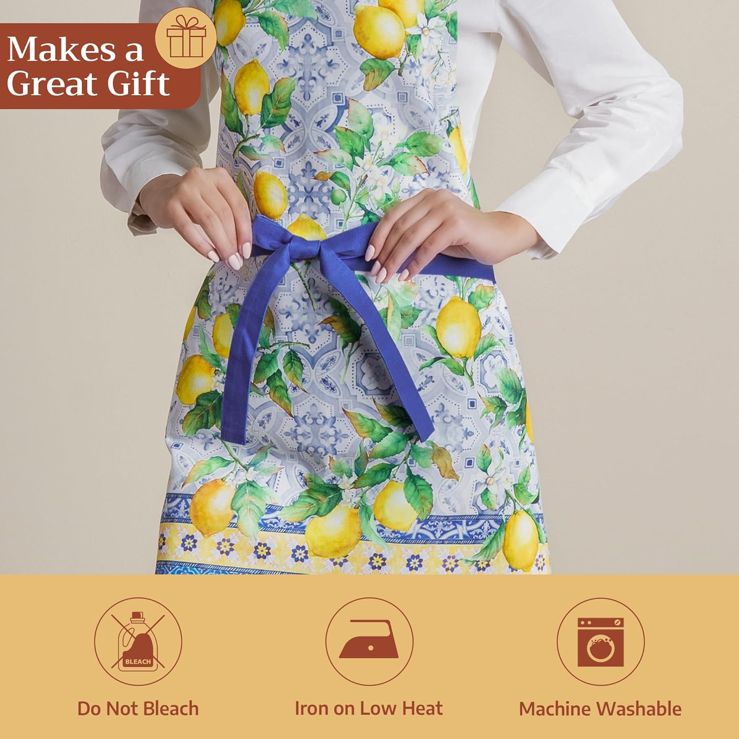 Thumbnail 4 de Maison d' Hermine 100% Cotton Apron with Pocket — Watercolor French-Style Chef Apron for Kitchen & Serving