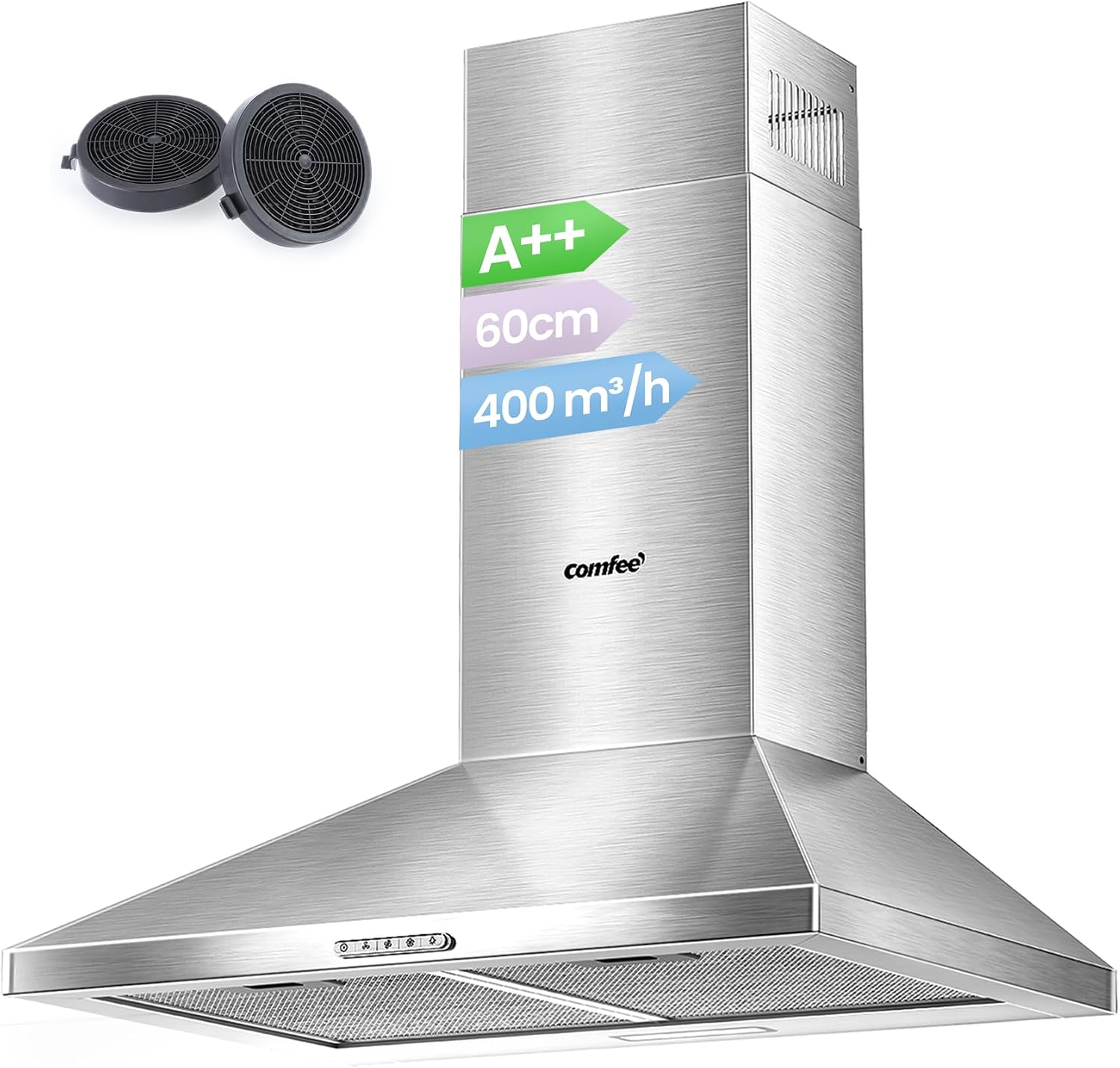 Detalle de COMFEE' 60cm Chimney Cooker Hood (A++), 400 m³/h, Dual Extraction Modes