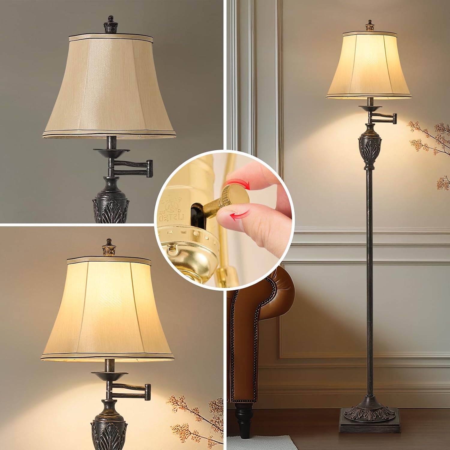 Thumbnail 3 de AIDENOEY HYFLOOR009 Traditional Floor Lamp, 350° Swing Arm, Antique Black