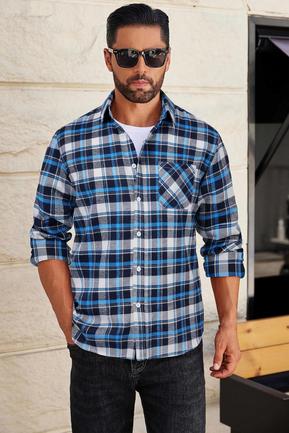 Detalle 2 de COOFANDY Flannel Shirt Casual Cotton Pocket