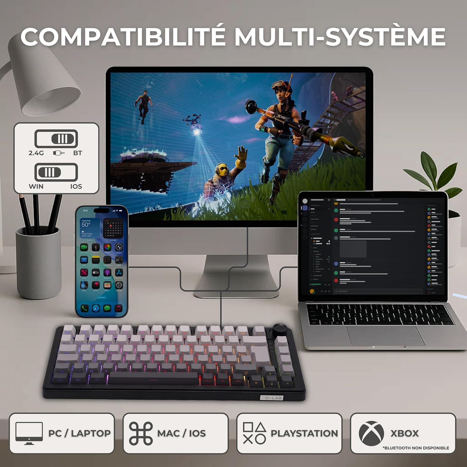 Thumbnail 6 de The G-Lab KEYZ ELITE 300 GRG – klawiatura gamingowa 75% AZERTY, tri-mode, hot-swap