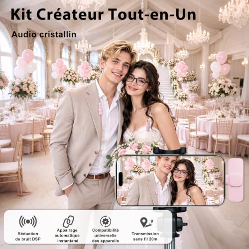 Detalle 2 de Uewpv micro-cravate sans fil, 2 micros, réduction du bruit et adaptateurs