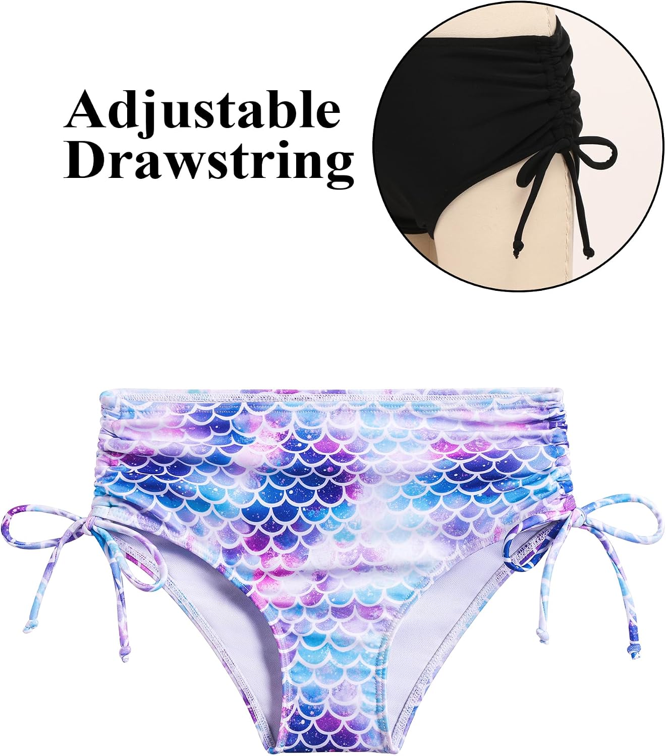 Detalle de Maillot de bain 2 pièces fille Arshiner (tankini séparé) motif sirène, taille haute à cordon