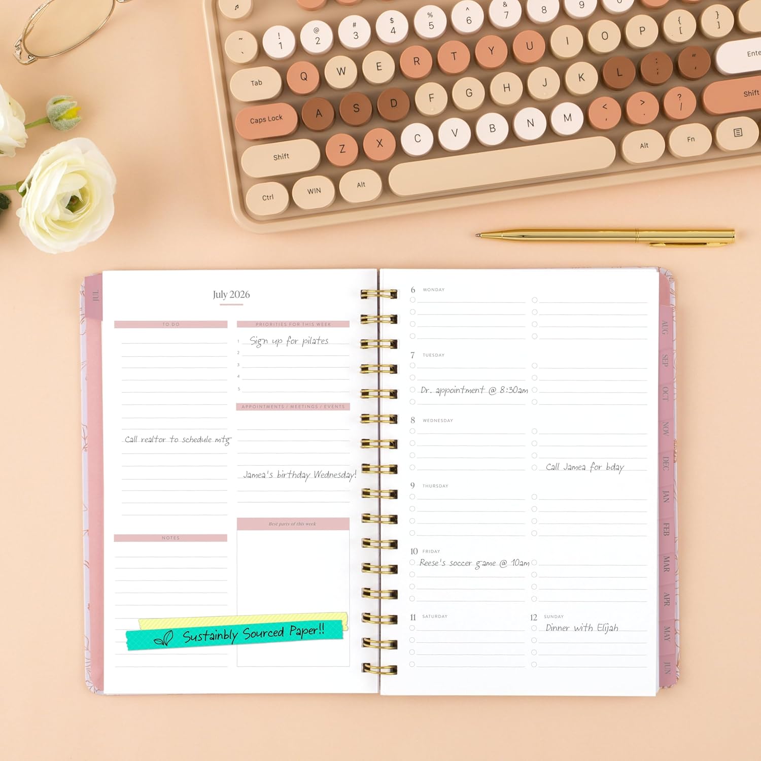 Detalle de Cambridge Planner 2026-2027 Weekly & Monthly Academic Planner — Sketched Floral, 12 Months (July 2026–June 2027), 5.5 x 8.5, Pen + Pillar