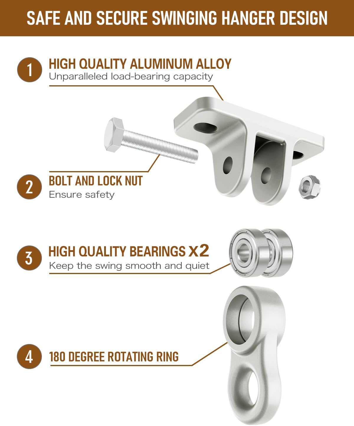 Thumbnail 1 de Heavy Duty Porch Swing Hangers Kit: Aluminum Alloy Swivel Hangers with 5000-lb Capacity (8 Pack)