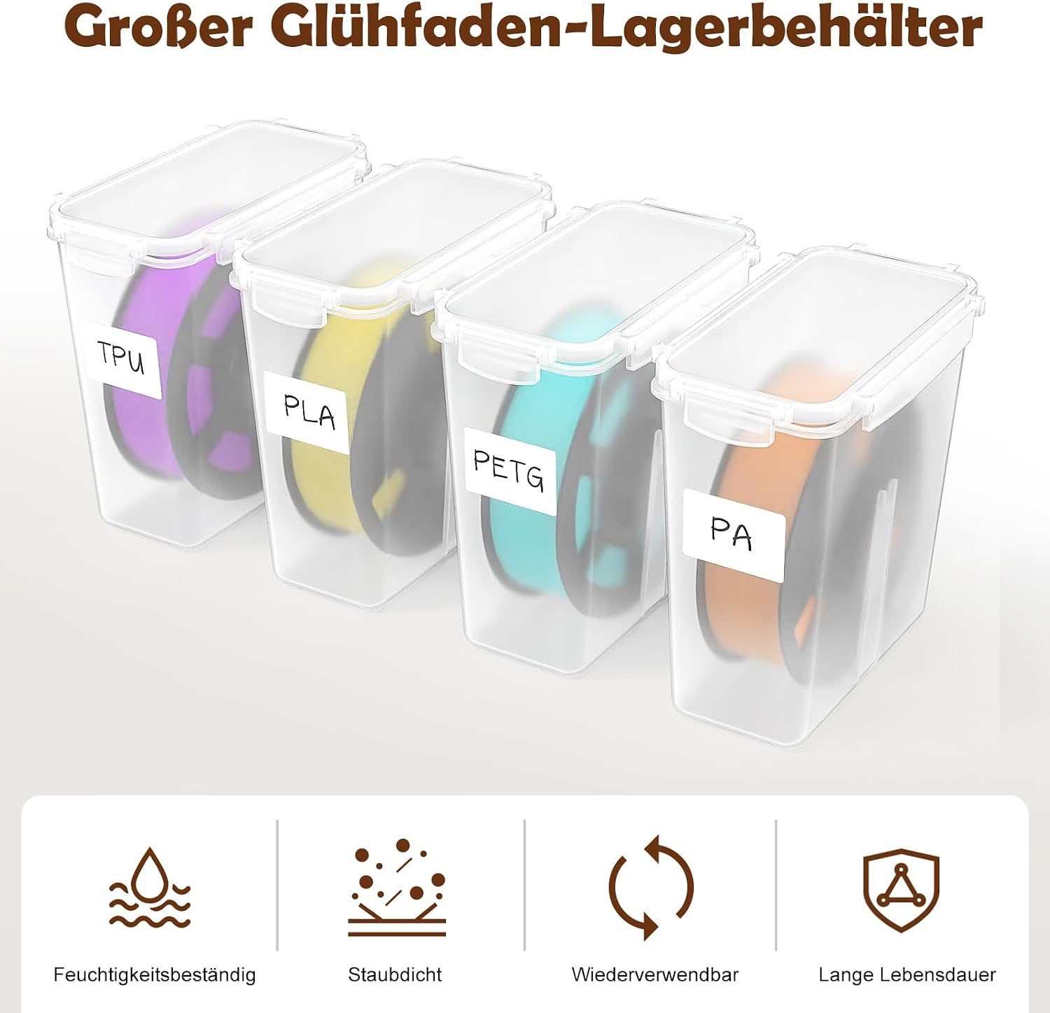 Detalle de bruwaa opbergdozen voor 3D-filament, 8 stuks van 4 liter