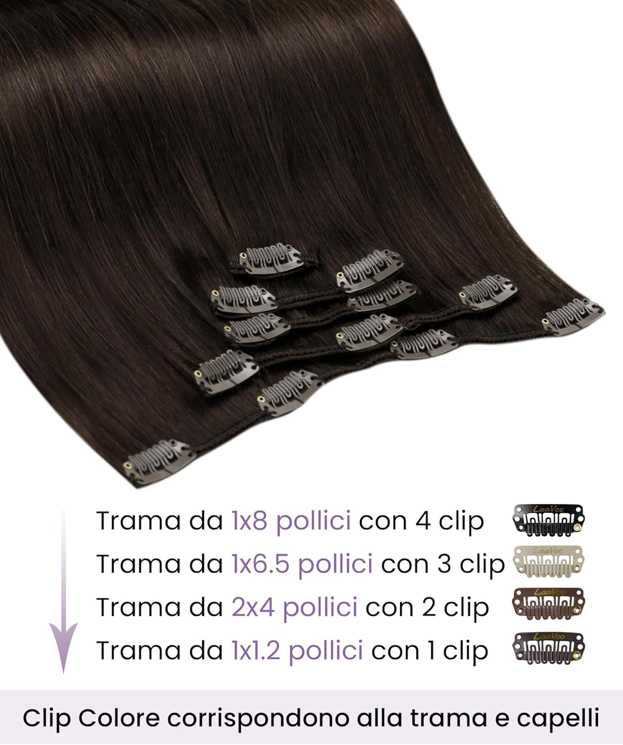 Thumbnail 1 de LaaVoo Extension capelli veri clip marrone scuro 30 cm 80 g 💇♀