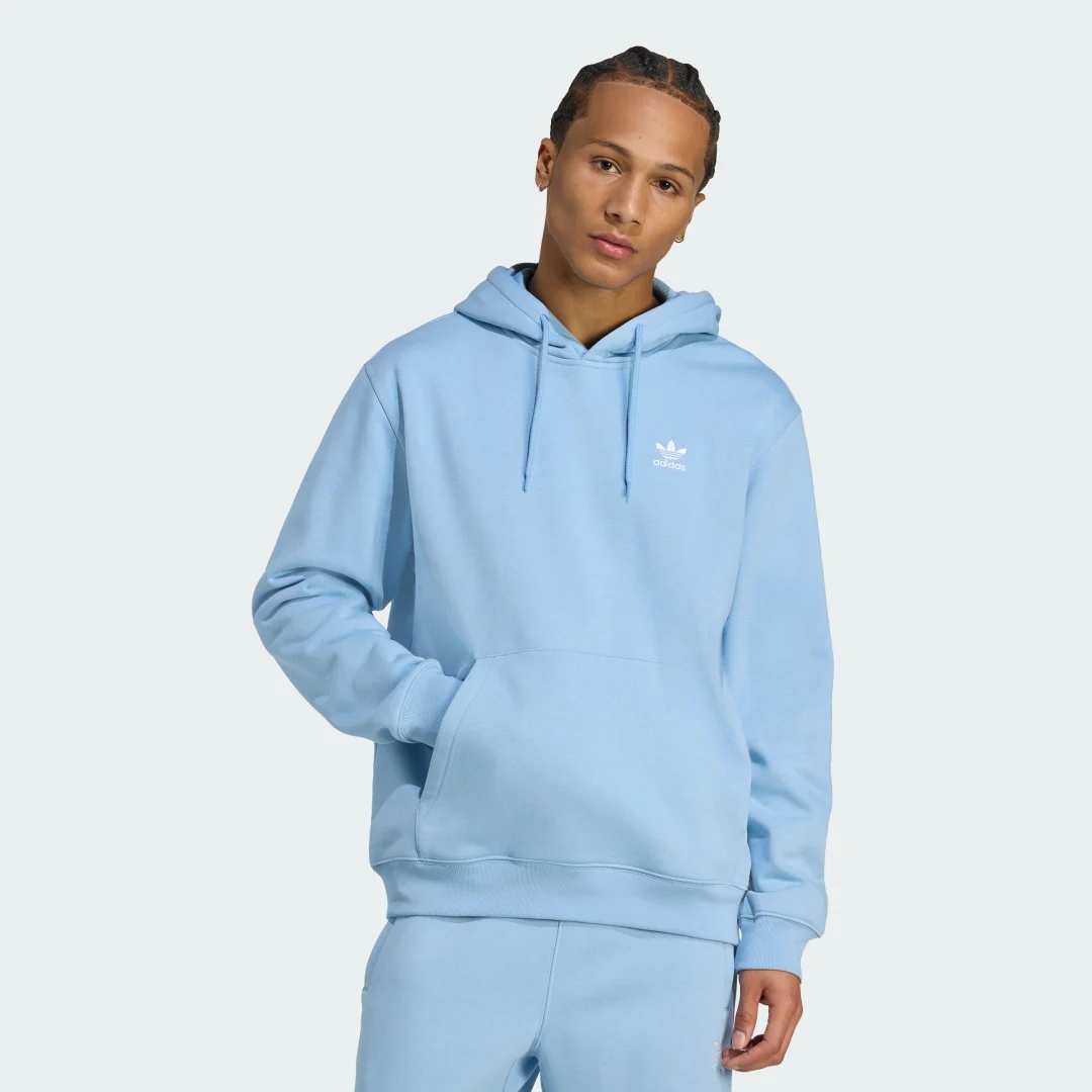 Detalle de Sudadera holgada con capucha Trefoil Essentials de Adidas – azul