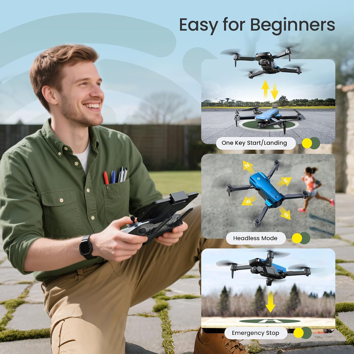 Detalle 2 de Holy Stone HS290 Foldable Drone (1080P HD) with Optical Flow, APP Control and Tap Fly – Blue