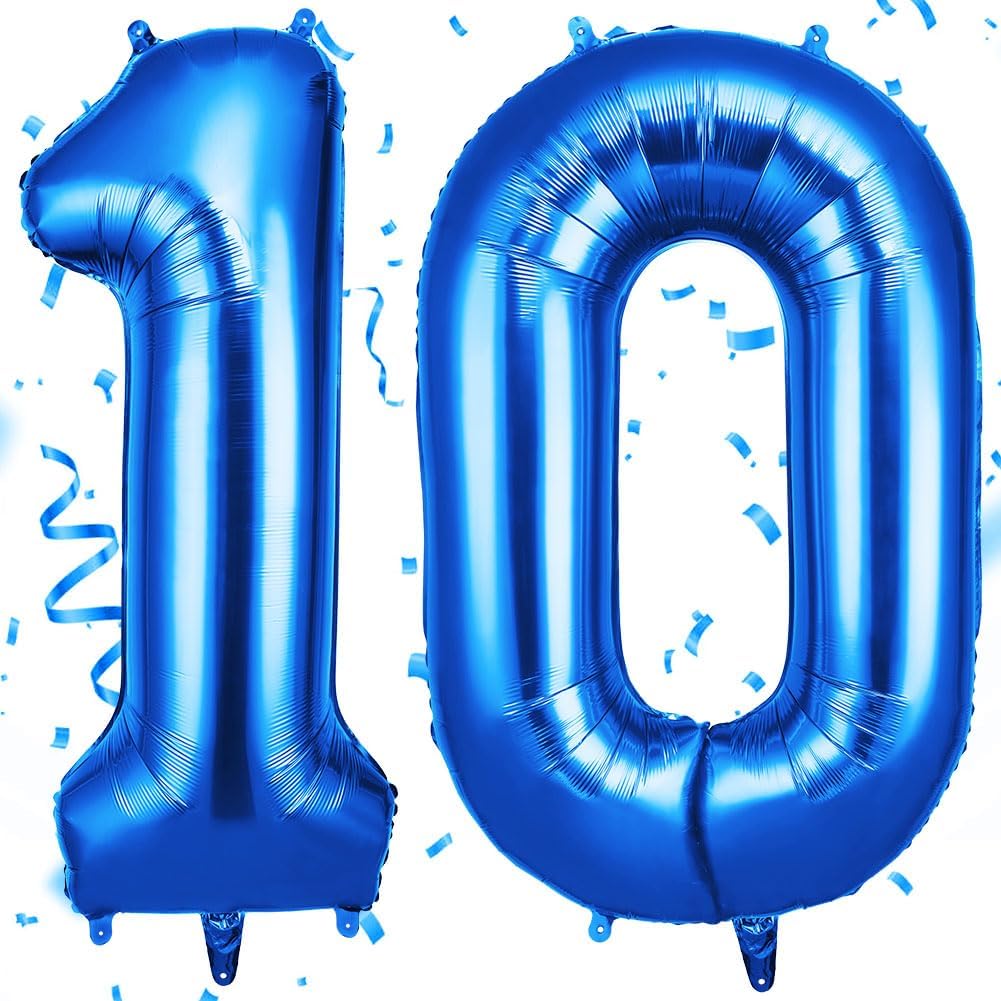 OFFCUP Zahlen Luftballon Blau – Folienballon Zahl 10 (40 Zoll) für Geburtstagsdeko
