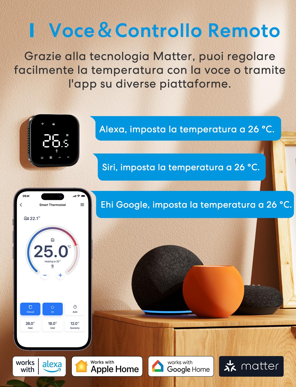 Thumbnail 4 de Meross Matter Termostato WiFi per caldaia