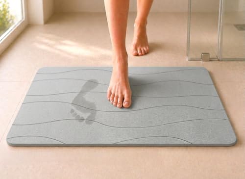 Detalle de edihome Alfombra Diatomita Baño 40x60 cm Gris Claro – secado ultrarrápido, absorbente y antideslizante