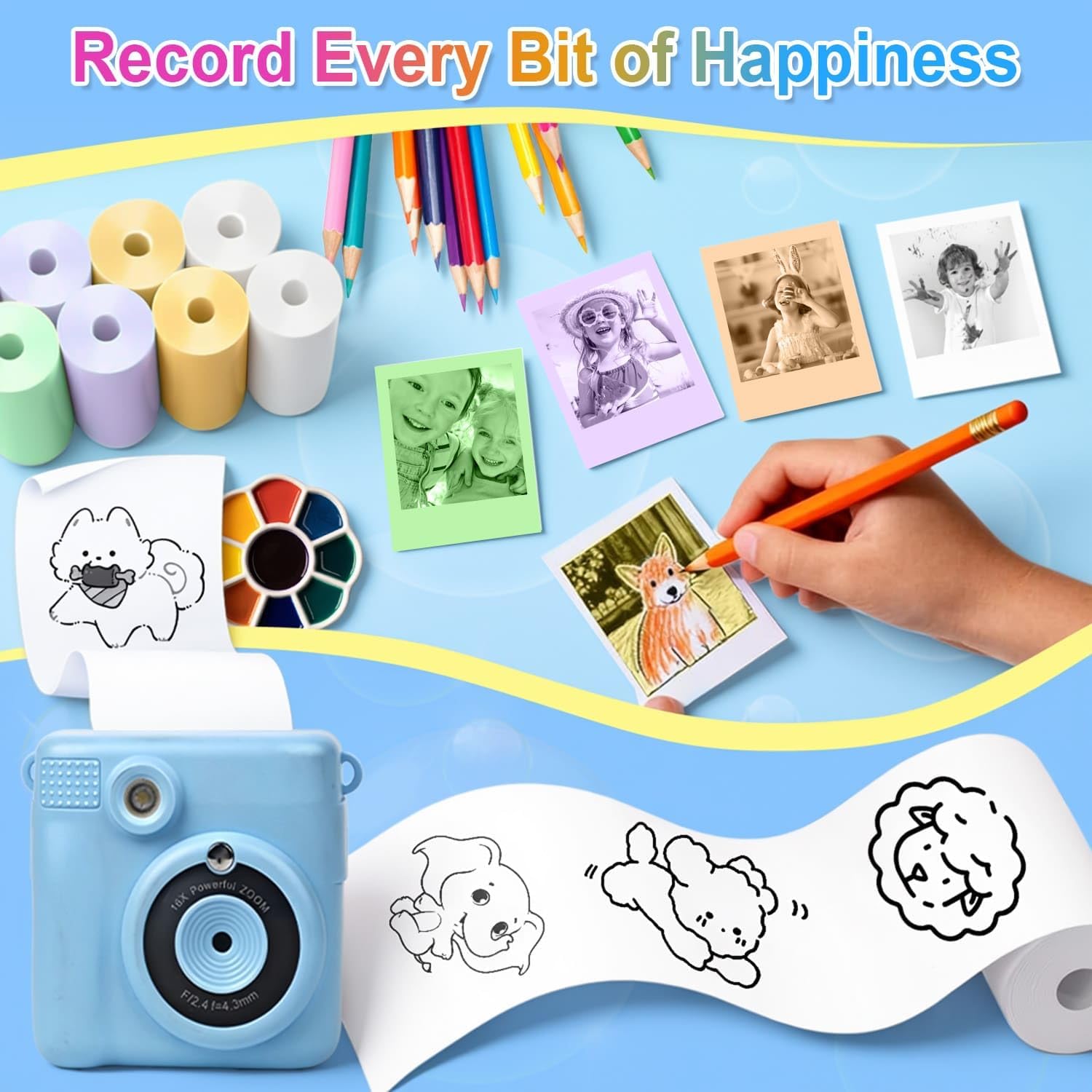 Detalle de QUASON 18 Rolls Kids Camera Paper Roll Refill – BPA Free Thermal Paper for Instant Print Cameras