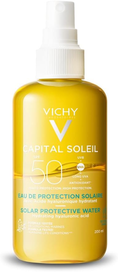 Detalle de Vichy Capital Soleil Eau de Protection Solaire SPF50 – Formule Hydratante avec Acide Hyaluronique, 200 ml