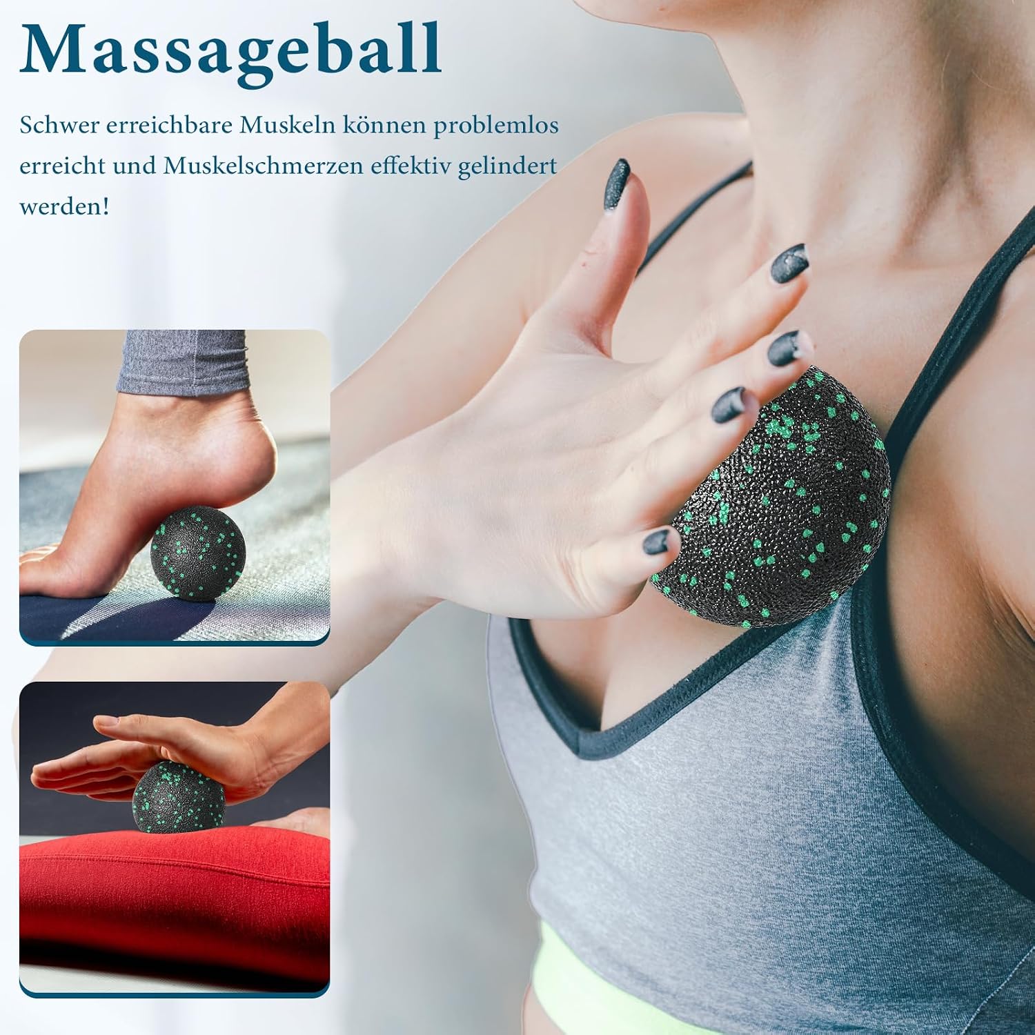 Detalle 2 de Faszienrolle Set Foam Roller – 4‑teiliges Set mit Duoball, Mini-Rolle und Ball für Ganzkörper-Faszientechnik