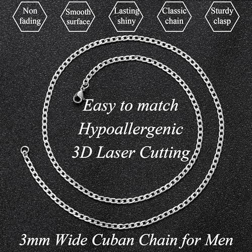 Thumbnail 6 de RANKEEF Collier Homme Acier Inoxydable 3 mm à Maillons Cubains – Durable et Hypoallergénique