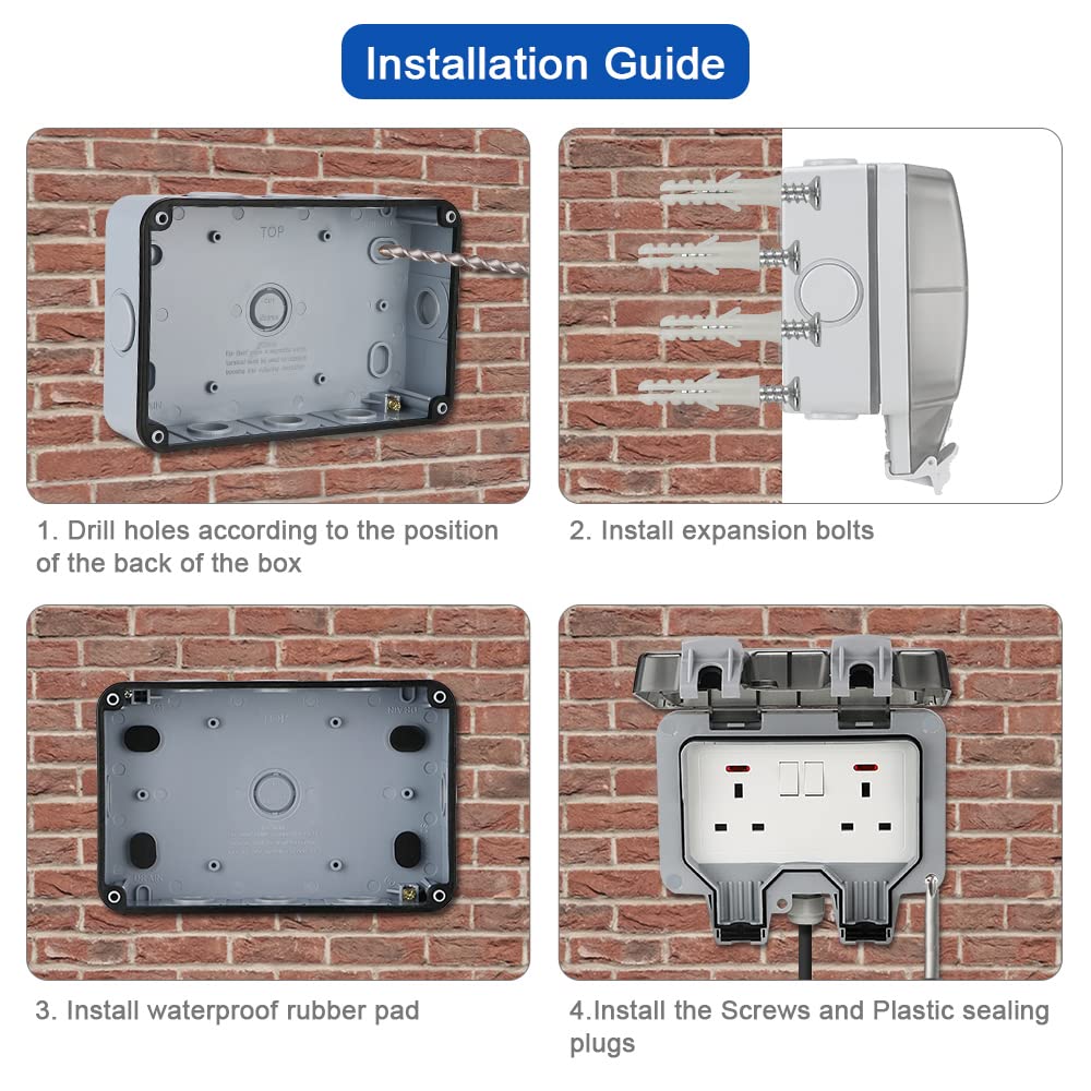 Detalle 2 de Anesty Outdoor Socket – IP66 waterproof 2-gang double plug with 3m extension lead