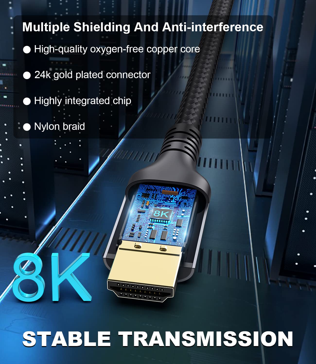 Detalle 2 de Adauxter 4K HDMI Cable 20M – High Speed HDMI with Ethernet, 4K/60Hz to 4K/120Hz, HDR10+, eARC, HDCP2.3