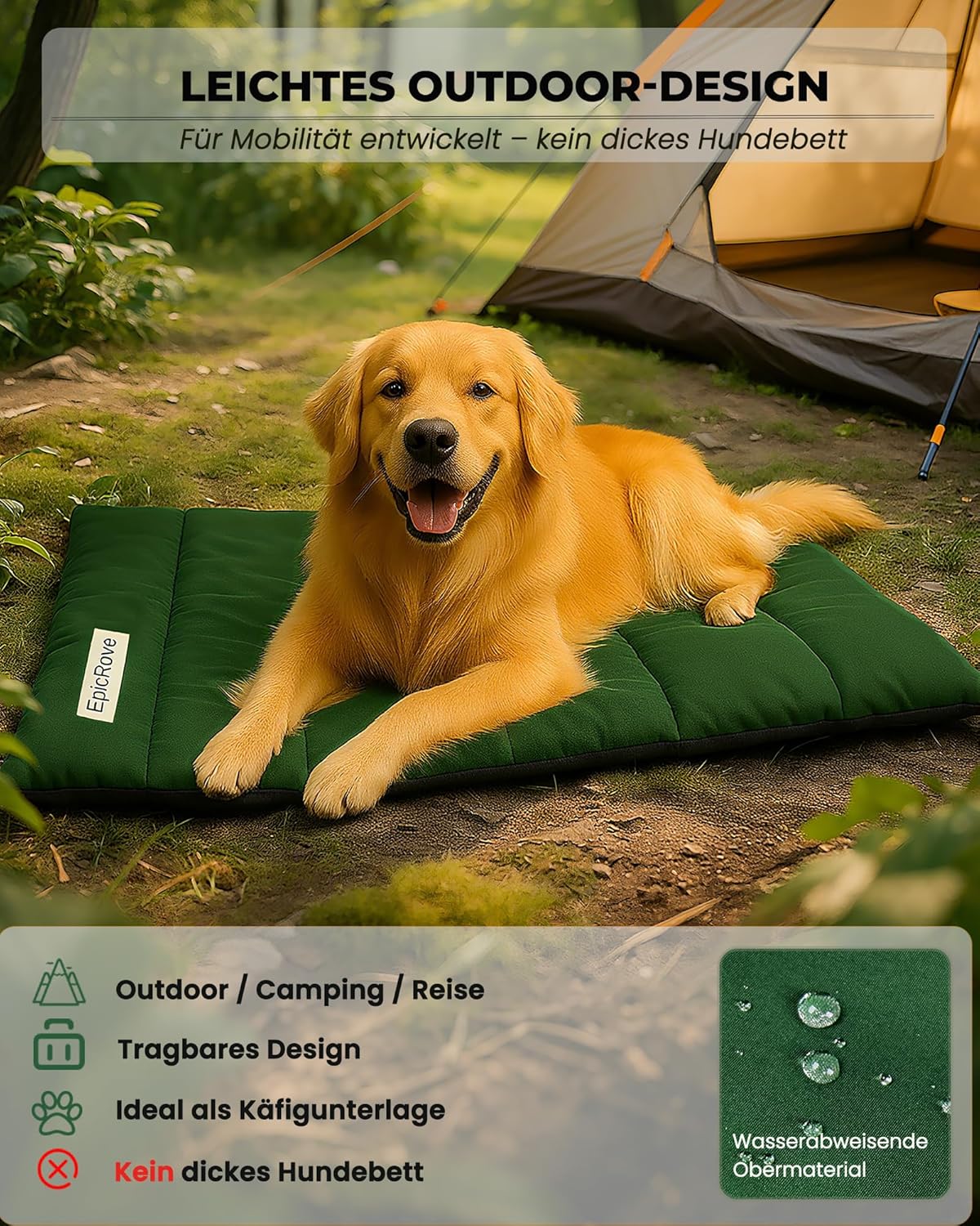 Thumbnail 5 de EpicRove Hundedecke unterwegs wasserdicht – rutschfeste 110 × 68 cm, waschbar, Grün