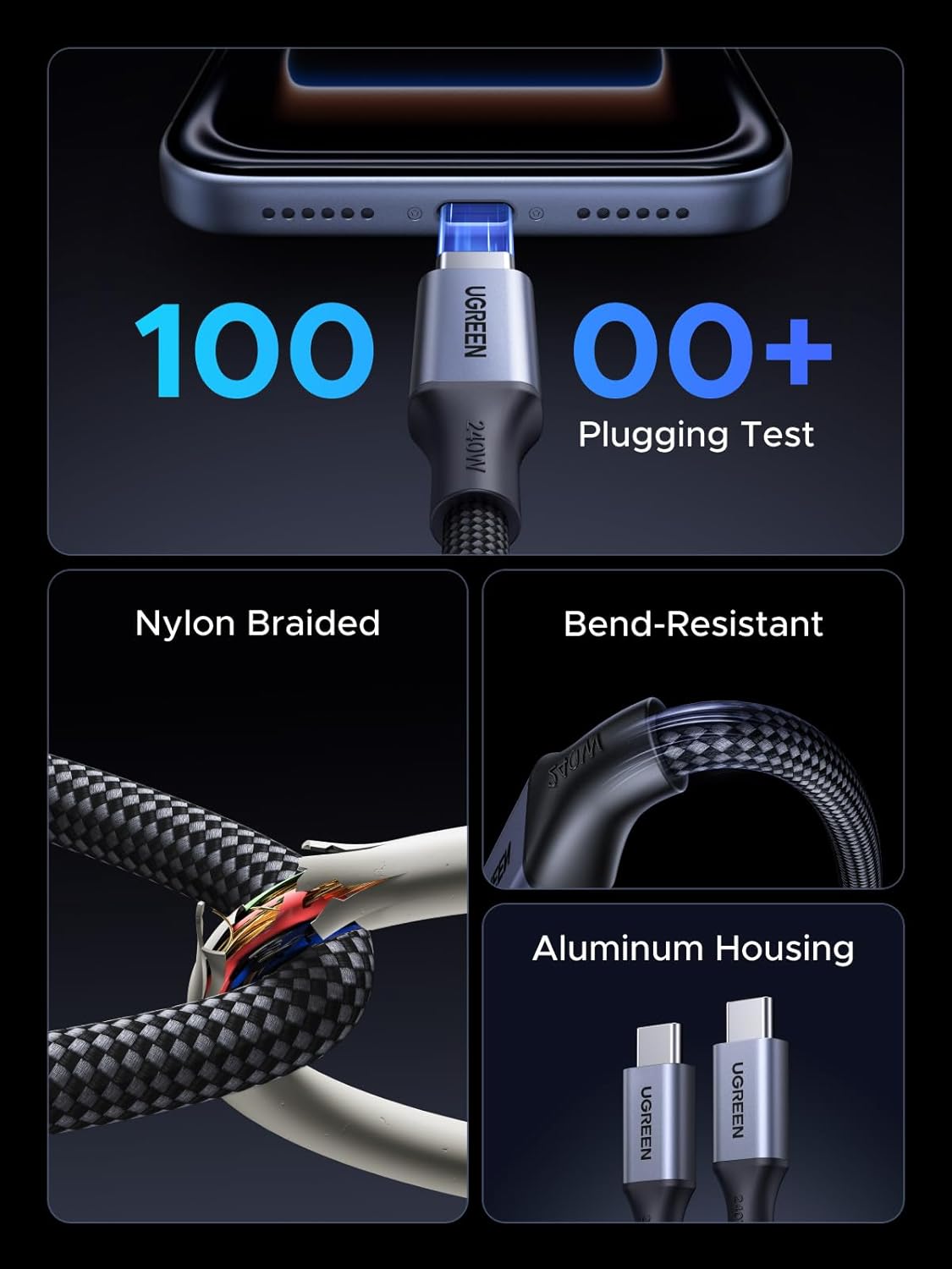 Thumbnail 5 de UGREEN Magnetic USB-C Cable (240W) – Coiled Retractable 1m USB-C to USB-C Fast Charging
