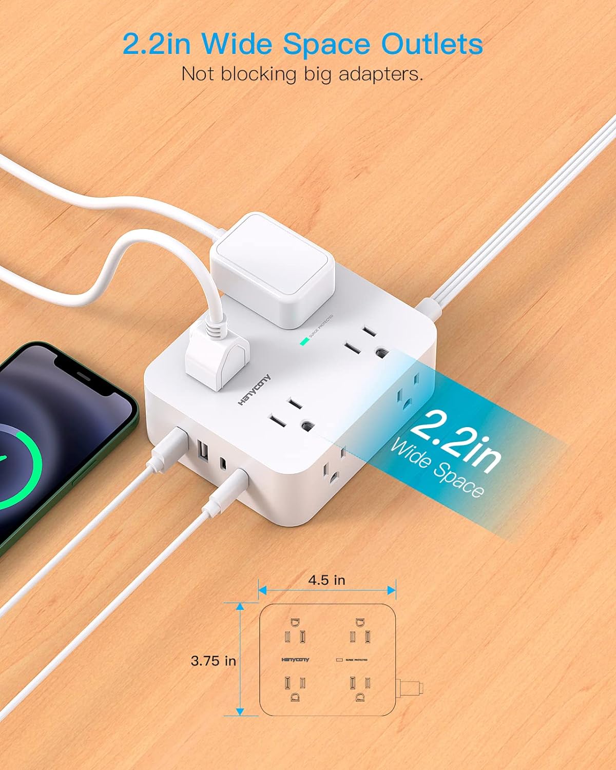 Thumbnail 3 de HANYCONY Surge Protector Strip, 8 Outlets ⚡