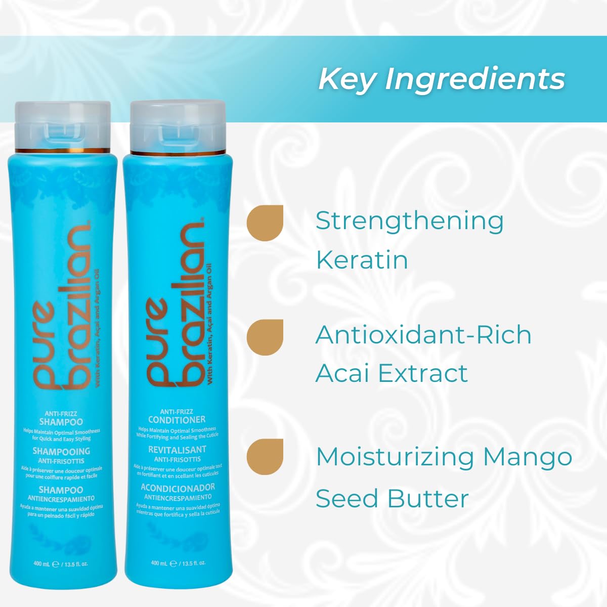 Thumbnail 2 de Pure Brazilian Anti-Frizz Daily Shampoo & Conditioner Duo (Salt-Free, Color Safe)