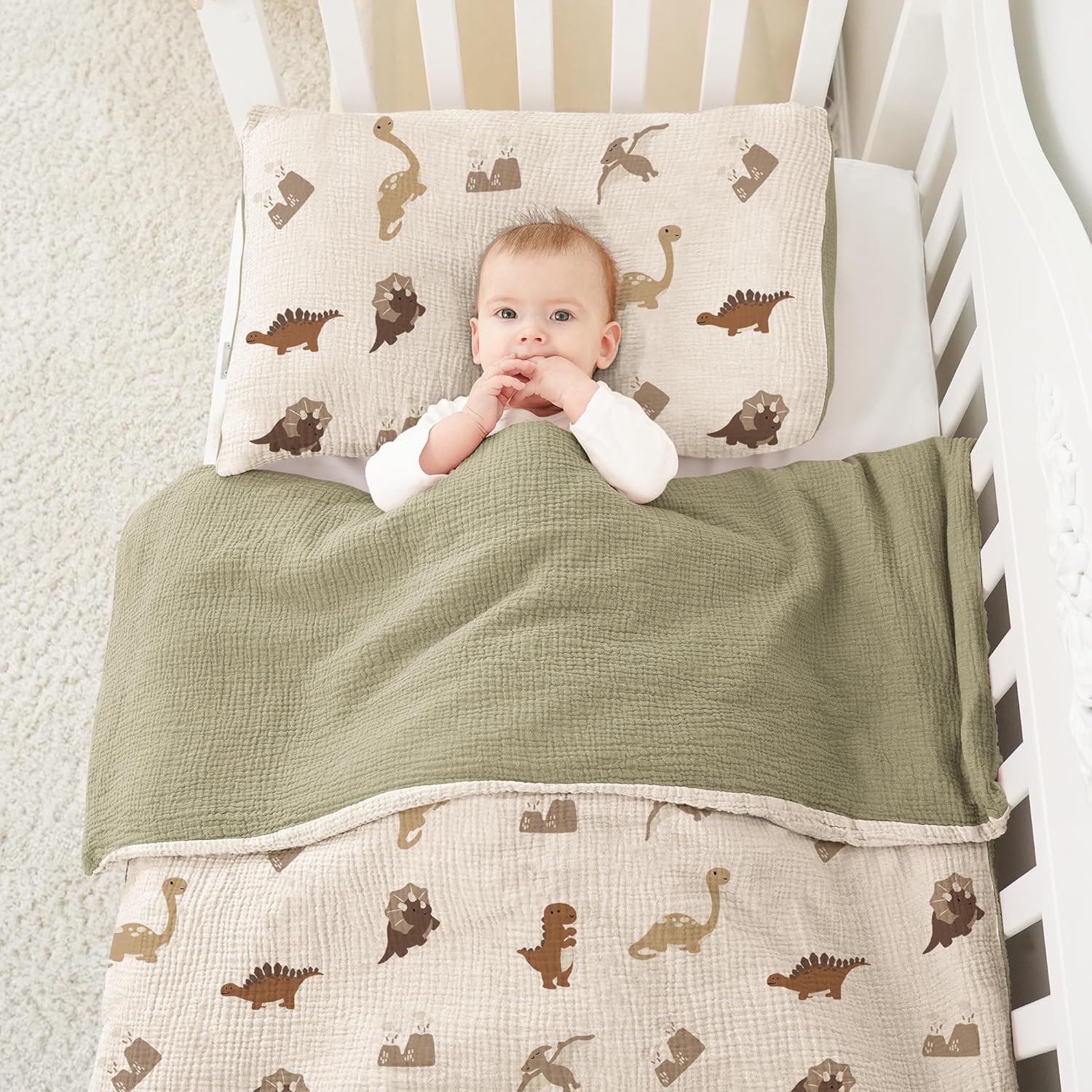 Thumbnail 6 de Susurration Bettwäsche-Set Olive: 2-teiliges Musselin-Babyset aus Baumwolle (100x135 + 40x60) – Unisex