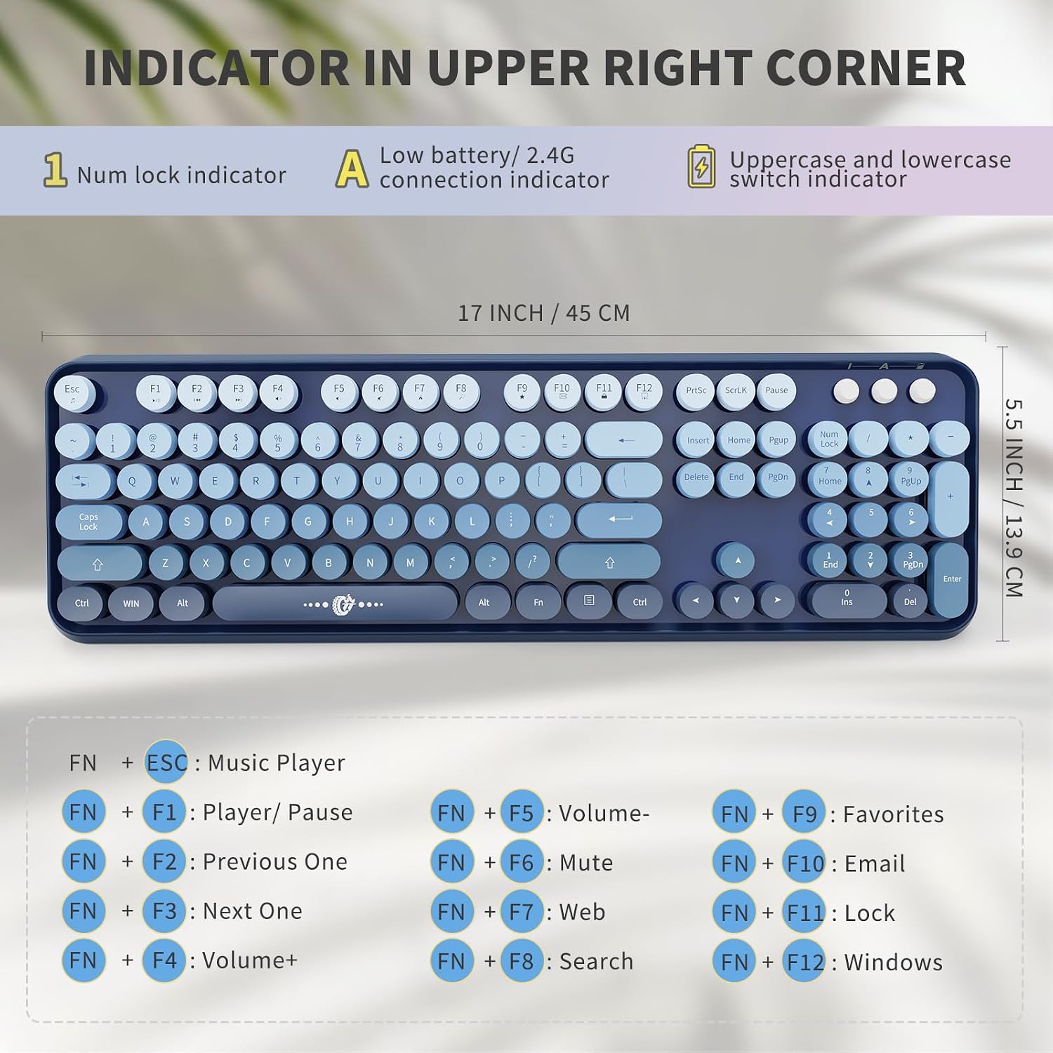 Detalle de FOPETT Wireless Keyboard and Mouse Combo (2.4G) with 104-Key Retro Typewriter Style Keys