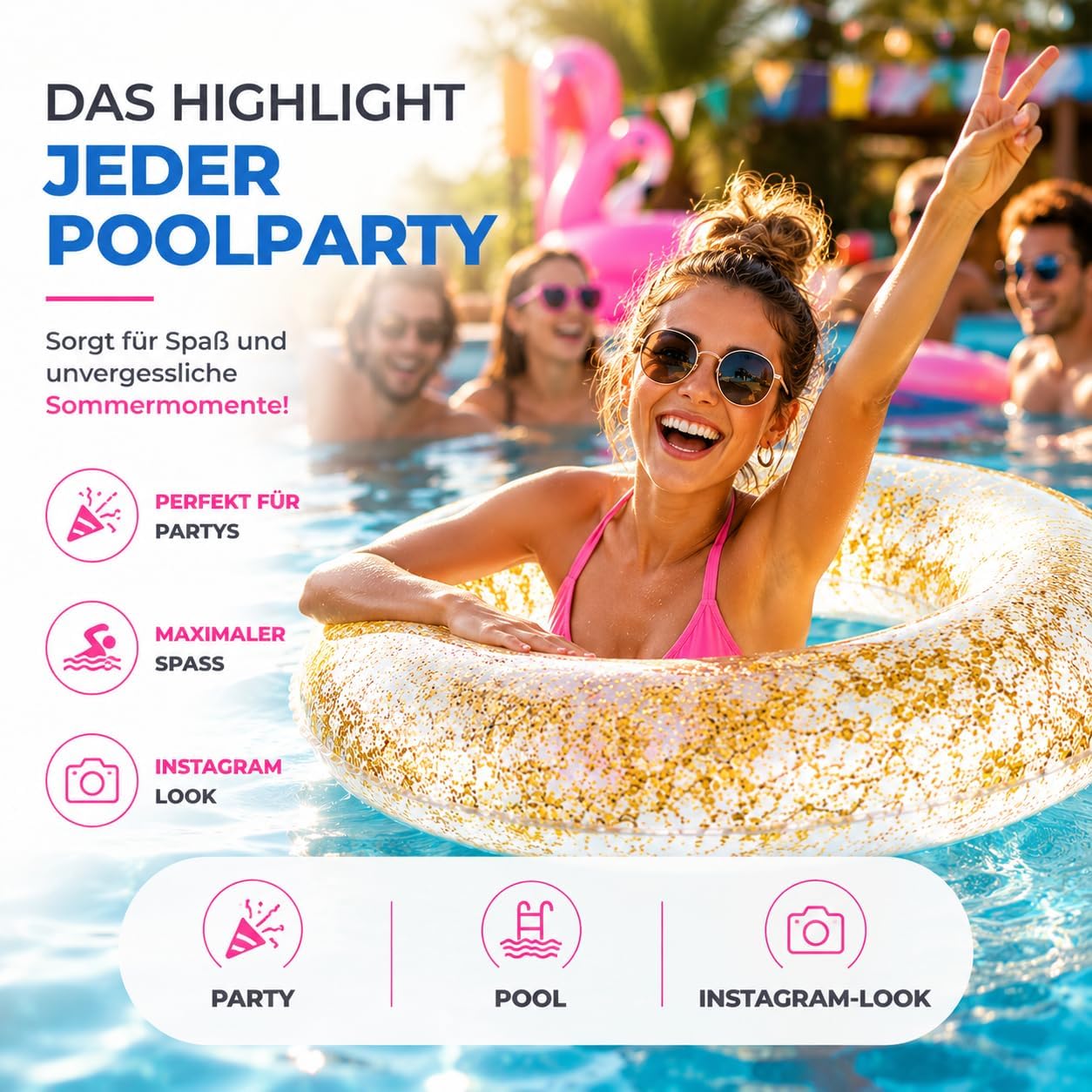 Detalle de Aufblasbarer Schwimmring – Glitzer-Luftmatratze für Pool, Strand und See
