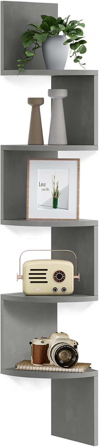 Detalle de VASAGLE Corner Wall Shelf 5-Tier Storage Shelf in Dove Grey