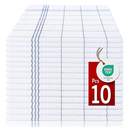 Pataya Torchons de Cuisine – Lot de 10 Torchons Vaisselle Bleu 50x70 cm, 100% Coton, certifiés Öko-Tex, super absorbants