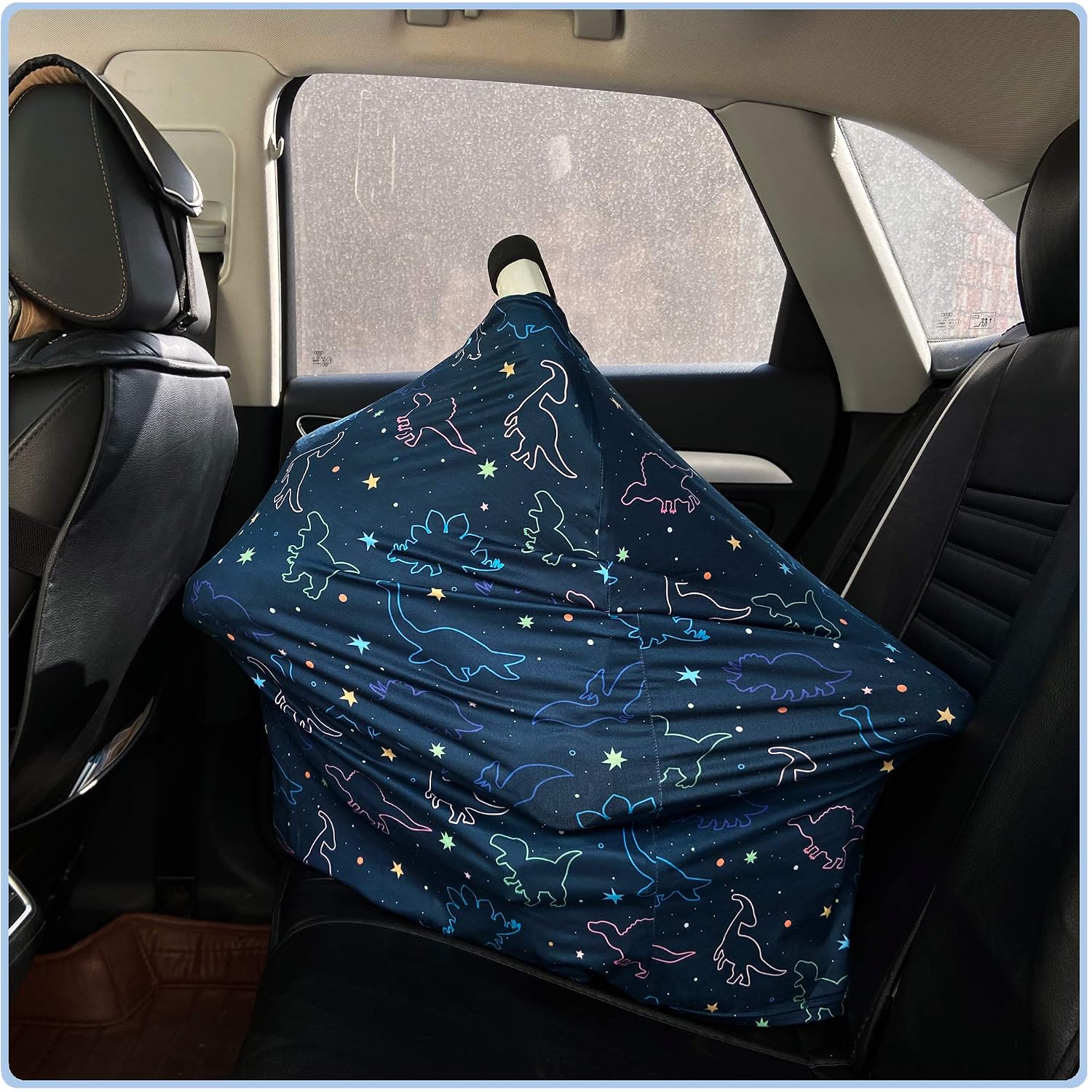 Detalle 2 de ByeBye Calorie print-2021 Multi-Use Baby Car Seat Cover, Dark Blue Dinosaur