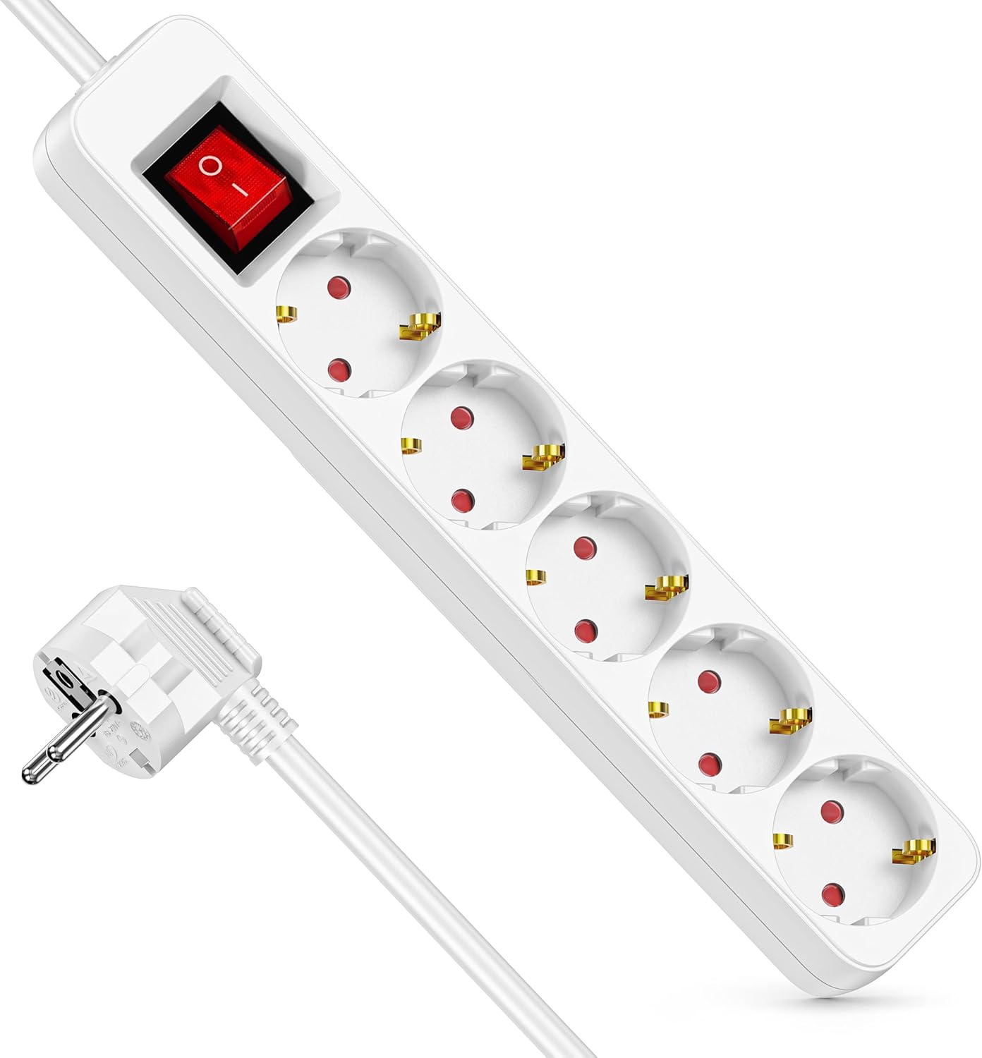 Realmade 5-fach Steckdosenleiste mit Save Energy-Schalter, 5 m Kabel, weiß