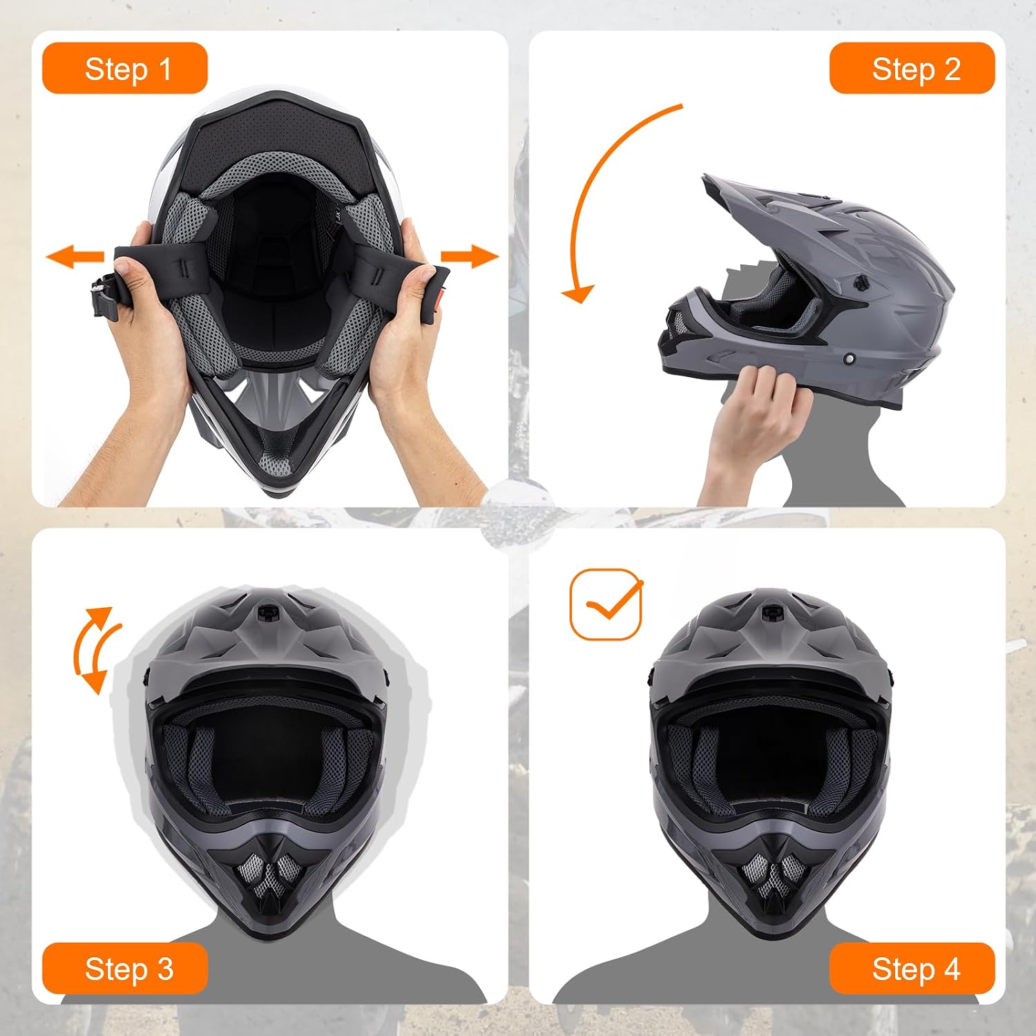 Thumbnail 6 de OUMURS Adult ATV Dirt Bike Helmet with Goggles, Gloves & Mask – Gray, XL