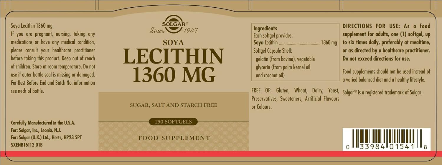 Thumbnail 1 de Solgar Lecitina de Soja 1360 mg - 250 Cápsulas 🥜