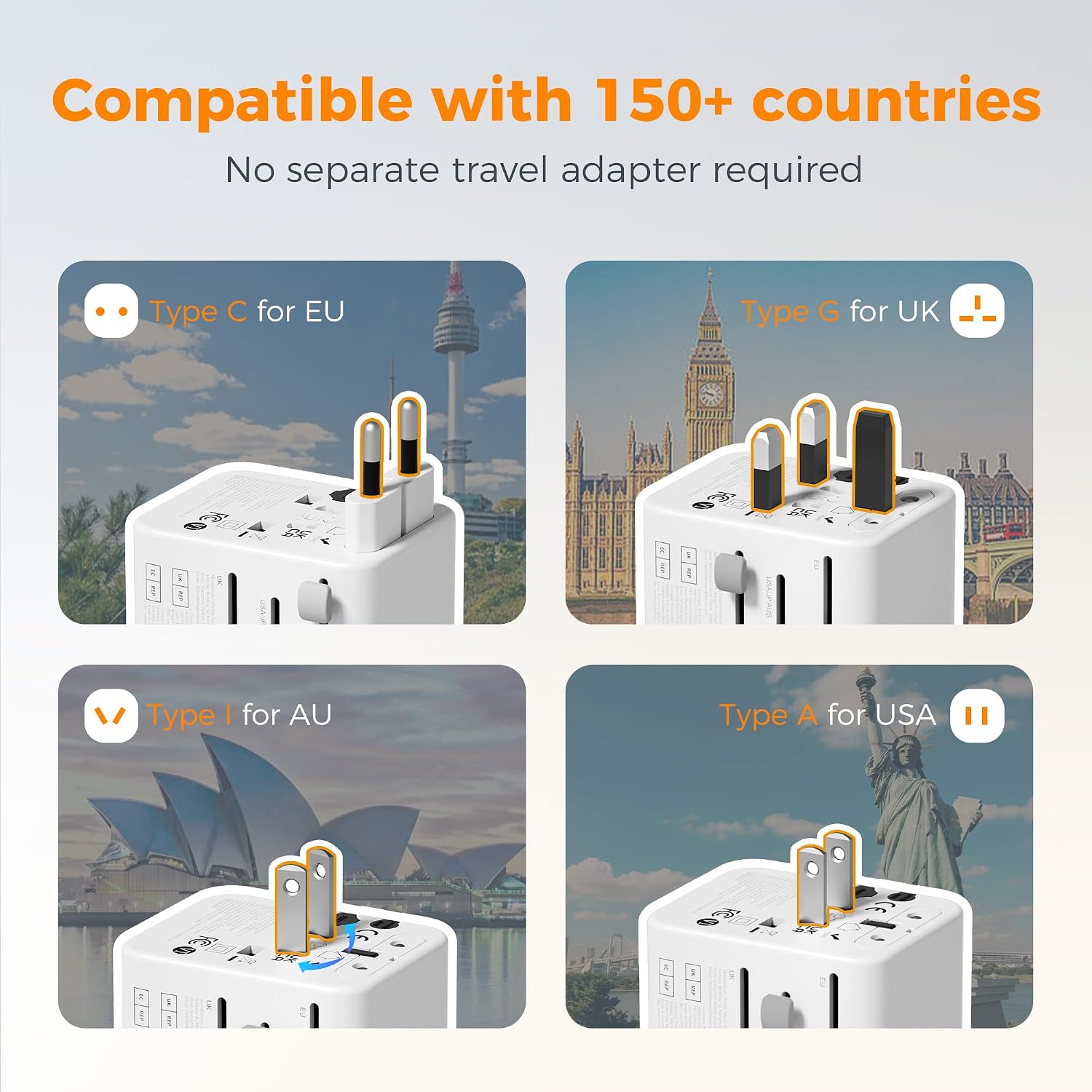 Thumbnail 2 de TESSAN Universal Travel Adapter with 4 Ports 🔌
