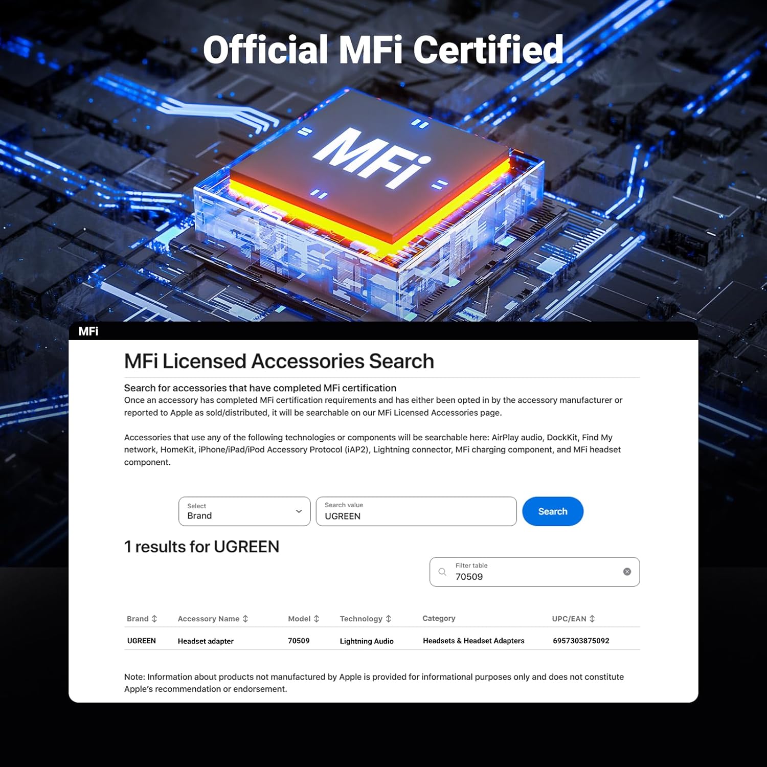 Thumbnail 2 de UGREEN MFi-Certified Lightning to 3.5mm Aux Cable (3.3ft) for iPhone & iPad car audio