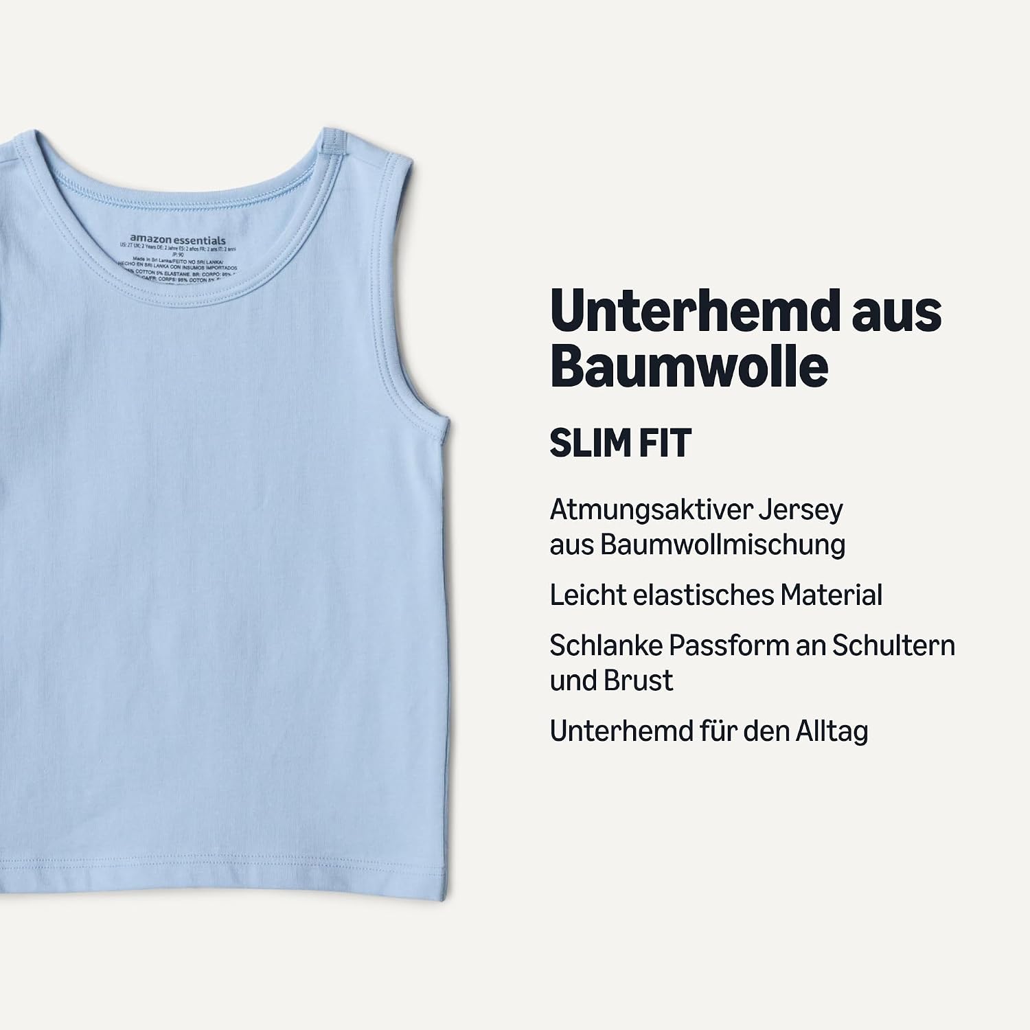 Detalle de Amazon Essentials Jungen Tanktop-Unterhemden aus Baumwoll-Jersey, 5er Pack – Slim Fit